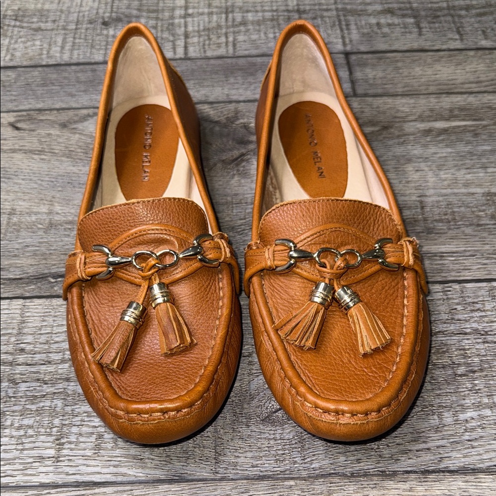 ANTONIO MELANI Tan Leather Loafers with Tassels